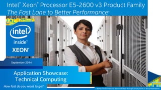 Intel Confidential — Do Not Forward
Intel® Xeon® Processor E5-2600 v3 Product Family
The Fast Lane to Better Performance†
Application Showcase:
Technical Computing
November 2015
How fast do you want to go?
† Better Performance is demonstrated through proof points in this presentation.
New
Proof
Points
 