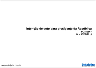 www.datafolha.com.br
Intenção de voto para presidente da República
PO813867
14 e 15/07/2016
 