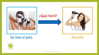 el sonido de la hierba al crecer
¿Qué hará?
Se lava el pelo. Secarlo.
 