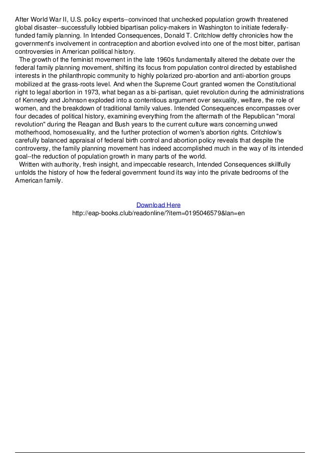Intended Consequences Birth Control Abortion And The