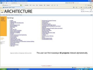 The user can find nowadays 42 projects indexed alphabetically.
 