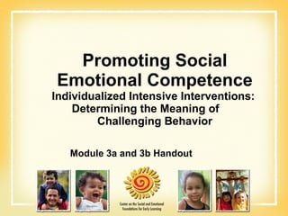Promoting Social Emotional Competence Individualized Intensive Interventions:  Determining the Meaning of  Challenging Behavior Module 3a and 3b Handout 