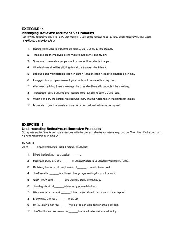 intensive and reflexive pronoun exercises