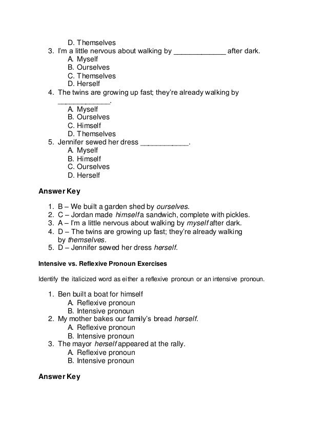 intensive and reflexive pronoun exercises