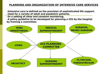 PLANNING AND ORGANIZATION OF INTENSIVE CARE SERVICES   <ul><li>Intensive care is defined as the provision of sophisticated...