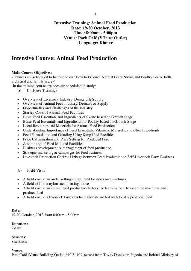 Intensive course in animal feed production 19 oct 2013