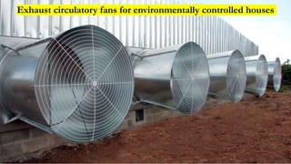 Exhaust circulatory fans for environmentally controlled houses
 