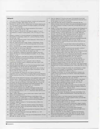 38 Intensivismo
27. Kraut JA, Nagami GT. The serum anion gap in the evaluation of acid-base
disorder: what are its limitations and can its effectiveness be improved? Clin J
Am Soc Nephrol, Vol. 8 (11), pp. 2018-2024.
28. Lipnick MS, Braun AB, Cheung JT, Gibbons FK, Christopher KB. The
difference between critical care initiation anion gap and prehospital admission
anion gap is predictive of mortality in critical iIInes. Ctit Care Med 2013, Vol.
41, pp. 49-59.
29. Rategar, A. Clinical utility of Stewart's method in diagnosis and management of
acid-base disorders. Clin J Am Soc Nephrol, 2009, Vol. 4, pp. 1267-1274.
30. Rastegar, A. Use of the DeltaAG/DeltaHC03- ratio in the diagnosis of mixed
acid-base disorders. J Am Soc Nephro12007, Vol. 18, pags. 2429-2431.
31. Berend K., Vries Ap, Gans ROB. Physiological Approach to Assessment of
Acid-Base Disturbances. N Engl J Med 2014, Vol. 371, pp. 1434-45.
32. Siggaard-Andersen0, EngelK, JorgensenK, Astrup P. A Micro method for
determinationof pH, carbon dioxidetension,base excessand standardbicarbonate
in capillaryblood. ScandJ ClinLab Invest 1960, Vol. 12, pp. 172-176.
33. Durward A, Murdoch I. Understanding acid-base balance. Paed Child Care
2003, Vol. 13, pp. 513-519.
34. Singer RB, Hastings AB. An improved clinical method for the estimation of
disturbances of the acid-base balance of human blood. Baltimore: Medicine
1948, Vol. 27 (2), pp. 223-242.
35. Narins RG, Emmett M. Simple and mixed acid-base disorders: a practical
approach. Baltimore: Medicine 1980 Vol. 59(3), pp. 161-187
36. Kassirer Jp, Blech HL. Rapid estimation of plasma carbon dioxide from pH and
total carbon dioxide content. N Eng J Med 1965, Vol. 272, p. 1067.
37. Kishen R, Honore PM, Jacobs R, et a/. Facing acid-base disorders in the third
millennium - the Stewart approach revisited. International Journal of
Nephrology and Renovascular Disease 2014, Vol. 7, pp. 209-217.
38. Constable PO. A simplified strong ion model for acid-base equilibria:
application to horse plasma. J Appl Physiol 1997, Vol. 83 (1), pp. 297-311.
39. Albert MD, Dell RB, Winters RW Quantitative displacement of acid-base
equilibrium in metabolic acidosis. Ann Intern Med 1967, Vol. 66, p. 312.
40. van Ypersele de Strihouse C, Brasseur CL, De Connick J. The "carbon dioxide
response curve" for chronic hypercapnea in man. N Eng J Med 1966, Vol. 275,
p.117.
41. Blechner IN, Cotter JR, Stenger VG, Hinkley CM, and Pristowsky H. Oxigen,
carbon dioxide and hydrogen ion concentration in arterial blood during
pregnancy. Am J Obstet Gynecol 1968, Vol. 100, p. 1.
42. AI-Jaghbeer, M and Kellum, JA. Acid-base disturbances in intensive care
patients: etiology, pathophysiology and treatment. Nephrol Dial Transplant
2014, Vol. 0, pp. 1-8.
43. Kraut JA and Madias NE. Metabolic acidosis: pathophysiology, diagnosis and
management. Nat. Rev. Nephro12010, Vol. 6, pp. 274-285.
44. Stewart PA. How to understand modern acid-base balance. A Quantitative
Acid-Base Primer for Biology and Medicine. New York: Elsevier, 1981.
45. Stewart PA. Modern quantitative acid-base chemistry. Can J Physiol
Pharmacal 1983., Vol. 61 (12), pags. 1444-1461.
46. Stewart PA. Goals, definitions and basic principles. [book auth.} Elbers pw.
editors Kellum JA. [ed.] PW Elbers and Acid Base.org. Stewart's Textbook of
Acid-Base. 2nd. Amsterdam: s.n., 2009, pp. 35-44.
47. Jones NL. A quantitative physicochemical approach to acid-base physiology.
Clin Biochem 1990, Vol. 23 (3), pp. 189-195.
48. Morgan TJ. Clinical review: The meaning of acid-base abnormalities in the
intensive care unit - effects of fluid administration. Critical Care 2005, Vol. 9
(2), pp. 205-211.
49. Masevicius FD, Dubin A. Has Stewart approach improved our ability to
diagnose acid-base disorders in critically ill patients? World J Crit Care Med
February 4, 2015, Vol. 4 (1), pp. 62-70.
50. Kaplan LJ, Frangos S. Clinical review: Acid-base abnormalities in the intensive
care unit. Critical Care 2005, Vol. 9 (2), pp. 198-203.
51. Chen XF, YeJL, Zhu ZY. The use of sodium bicarbonate in stages in treating
hypoperfusion induced lactic acidemia in septic shock. Zhonghua Wei Zhong
Bing Ji Jiu YiXue, January 2013, Vol. 25 (1), pp. 24-7.
52. Dellinger RP,Levy MM, Rhodes A, et a/. Surviving Sepsis Campaign:
international guidelines for management of severe sepsis and septic shock:
2012. Crit Care Med 2013, Vol. 41, pp. 580-637.
53. Bleich HL, Swartz WB. Iris buffer (THAM): an appraisal of its physiologic
effects and clinical usefulness. N Engl J Med 1966, Vol. 274, pp. 782-787.
54. Forsythe SM, Schmidt GA. Sodium bicarbonate for the treatment of lactic
acidosis. Chest 2000, Vol. 117, pp. 260-267.
1. Lyons JH Jt, Moore FD. Posttraumatic alkalosis: Incidence and pathophysiolo-
gy of alkalosis in Surgery. 1966, Surgery, Vol. 60, p. 93.
2. Gunnerson KJ, Saul M, He S et a/. Lactate versus non-lactate metabolicacido-
sis: a retrospective outcome evaluation of critically ill patients. Crit Care Med
2006, Vol. 10, pp. R22-R32.
3. Mazzara JT, Ayres SM, Grace WJ. Extreme hypocapnia in the critically ill
patient. 1974, Am J Med, Vol. 56, p. 450.
4. Wilson RF,Gibson 0, Percinel AK, Ali MA, Baker G, LeBlanc LP, Lucas C.
Severealkalosis in critically ill surgical patients. 1972, Arch Surg, Vol. 105, p.
197.
5. Dzierba AL, Abraham' P. A Practical Approach to Understanding Acid-Base
Abnormalities in Critical Illness. SAGE, 2011, Journal of Pharmacy Practice,
Vol. 24 (1), pp. 17-26.
6. Shapiro, Peruzzi, Kozelowski- Templin. Clinical Application of Blood Gases. St.
Louis: Mosby- YearBook, 1994.
7. Martin OS, William Grocott MP. Oxygen Therapy in Critical Illness: Precise
Control of Arterial Oxygenation and Permissive Hypoxemia. Crit Care Med
2013,41, pp. 423-432.
8. Kratz A, Lewandrowski KB. NORMAL REFERENCELABORATORY VALUES.N
Eng J Med 1998, Vol. 339 (15), pp. 1063-1072.
9. O'Driscoll BR, Howard LS, Davison AG. BTS guideline for emergency oxygen
use in adult patients. Thorax 2008, Vol. 63, Suppl 6, pp. 1-68.
10. Gluck E, Sarrigianidis A, Dellinger RP.Mechanical ventilation. [book auth.}
Dellinger RP Parrillo JE. Critical Care Medicine 2nd edition. St. Lois: Mosby,
2002, pp. 137-161.
11. Karbing OS, Kjaergaard S, Smith BW et a/. Variation in the Pa02/Fi02 ratio
with Fi02: mathematical and experimental description, and clinical relevance.
Critical Care 2007, Vol. 11 (6), p. R118.
12. EI-Khatib M, Jamaleddine G. A new oxygenation index for reflecting
intrapulmonary shunting in patients undergoing open-heart surgery. Chest
2004, Vol. 125, pp. 592-596.
13. Harris EA, Kenyon AM, Nisbet HD, et a/. The normal alveolar-arterial oxygen
tension gradient in man. Clin Sci 1974, Vol. 46, pp. 89-104.
14. Gilbert R, Kreighley JF. The arterial/alveolar oxygen tension ratio. An index of
gas exchange applicable to varying inspired oxygen concentrations. Am Rev
Resp Dis 1974, Vol. 109, pp. 142-145.
15. Go L, Scott Budinger GR, Kwasny MJ, et a/. Failure to Improve the
Oxygenation Index Is a Useful Predictor of Therapy Failure in Acute Respiratory
Distress Syndrome Clinical Trials. Crit Care Med, Sep 30,2015 [Epub ahead of
print}.
16. Dechert RE, Park PK, Bartlett RH. Evaluation of the oxygenation index in adult
respiratory failure. J TraumaAcute Care Surg, 2014 Vol. 76, pp. 469-473.
17. Rasanen J, Downs JB, Hodges MR.Continuous Monitoring of Gas Exchange
and Oxygen Use with Dual Oximetry. J Clin Anesth 1988, Vol. 1 (1), pp. 3-8.
18. Lescano-Alva CA. Enfoque Hemooinemtco del Choque Circulatorio. [ed.}
Sociedad Peruana de Medicina Intensiva. Lima: s.n., Intensivismo,
Octubre-Diciembre de 2014, Vol. 4 (2), pags. 6-31.
19. Lescano-Alva CA. Va/oraci6n de la Volemiay Estrategias Actuales para la
Fluidoterapia en el Paciente can Hipoperfusi6n Sisietnice. [ed.} Sociedad
Peruana de Medicina Intensiva. Lima: s.n., Intensivismo, Enero-Abril de 2015,
Vol. 5 (1), pags. 6-36.
20. Mallat J, Vallet B. Difference in venous-arterial carbon dioxide in septic shock.
Minerva 2015 Anestesiol, Vol. 81.
21. Teboul JL, Monnet X. Assessing Global Perfusion During Sepsis: Sv02,
Venoarterial PC02 Gap or Both? [ed.] J.-L. Vincent. Switzerland: © Springer
International Publishing, Annual Update in Intensive Care and Emergency
Medicine 2015, pp. 259-72.
22. Munksgaard, Siggaard-Andersen O. The Acid-Base Status of Blood. 4th.
Copenhagen: s.n., 1974.
23. Fidkowski C, Helstrom J. Diagnosing metabolic acidosis in the critically ill:
bridging the anion gap, Stewart, and base excess methods. Can J Anesth,
2009, Vol. 56 (3), pp. 247-256.
24. Meza-Garcfa M. Disturbios del estado sciao-besico en el paciente crftico. Acta
Med Per, Vol. 28 (1), pags. 46-55.
25. Emmett M, Nairns RG. Clinical use of anion gap. Baltimore: s.n., 1977,
Medicine, Vol. 56 (1), pp. 38-54.
26. Figge J, Jabor A, Kazda A, Fencl V. Anion gap and hypoalbuminemia. Crit Care
Med 1999, Vol. 26, pp. 1807-1810.
Bibliografia
 