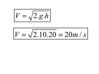 V = 2.g .h

V = 2.10.20 = 20m / s
 