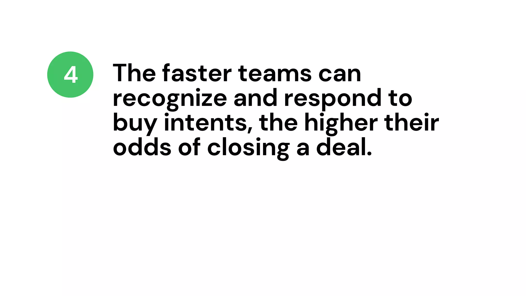The faster teams can
recognize and respond to
buy intents, the higher their
odds of closing a deal.
4
 