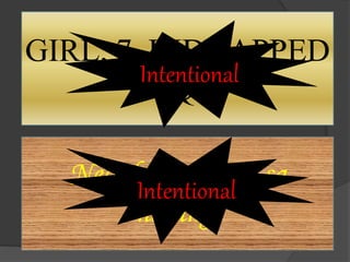 GIRL, 7, KIDNAPPED
IN QC.
Neophyte, patay sa
hazing.
Intentional
Intentional
 