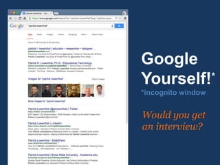 Google
Yourself!*
*incognito window
Would you get
an interview?
 