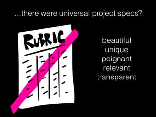 …there were universal project specs?
beautiful
unique
poignant
relevant
transparent
 