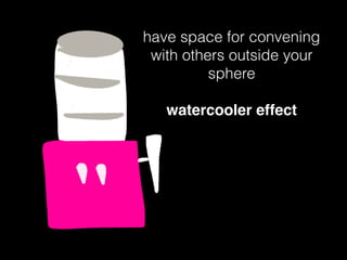 have space for convening
with others outside your
sphere
watercooler effect
 