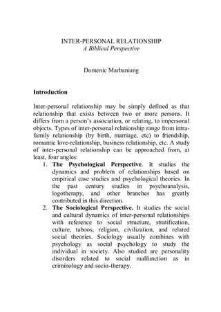 Inter personal relationship - a biblical perspective | PDF
