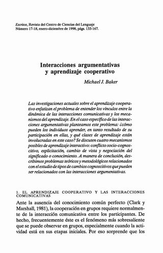 Interacciones Argumentativas y Aprendizaje Cooperativo