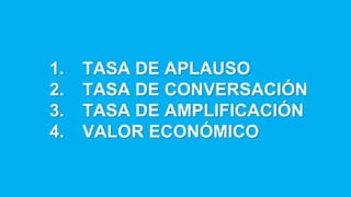 1. TASA DE APLAUSO
2. TASA DE CONVERSACIÓN
3. TASA DE AMPLIFICACIÓN
4. VALOR ECONÓMICO
 