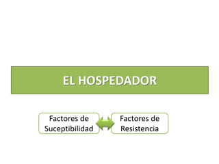 EL HOSPEDADOR
Factores de
Suceptibilidad
Factores de
Resistencia
 