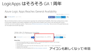 LogicApps はそろそろ GA 1 周年
アイコンも新しくなって1年弱
 