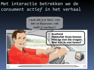 Met interactie betrekken we de consument  actief  in het verhaal Snelheid Makkelijk thuis komen Hou op met die vragen. Wat kan ik met home? Leuk dat je er bent. Voor dat we beginnen: wat heeft je voorkeur? 