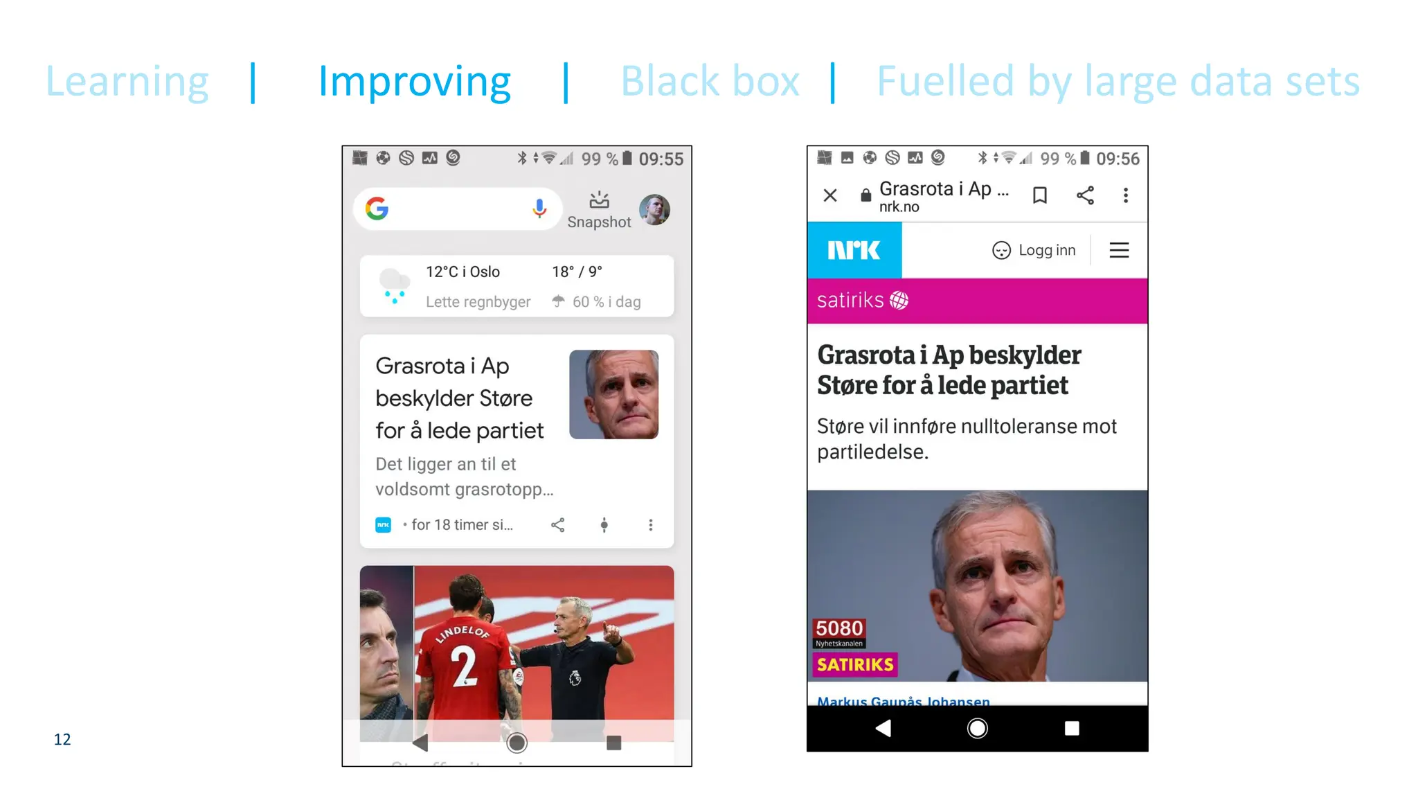 12
Learning | Improving | Black box | Fuelled by large data sets
 