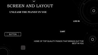 SCREEN AND LAYOUT
UNLEASH THE PIANIST IN YOU
HOME OF TOP QUALITY PIANOS THAT BRINGS OUT THE
BEST IN YOU
BUTTON
LOG IN
CART
 