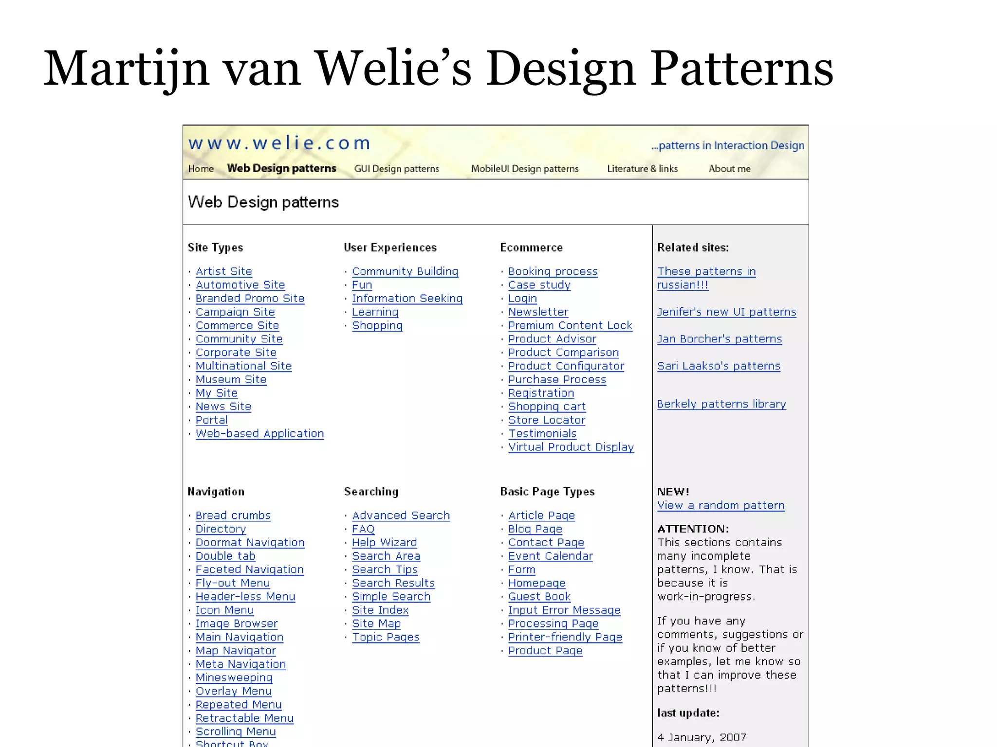 Martijn van Welie’s Design Patterns 