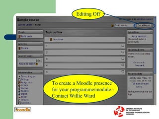 Editing Off To create a Moodle presence for your programme/module - Contact Willie Ward 