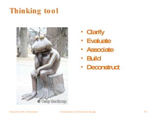 Thinking tool Clarify Evaluate Associate Build Deconstruct Interaction 09 | Vancouver Introduction to Interaction Design 