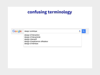 confusing terminology
design d’interaction
design d’interactivité
design interactif
design d’expérience utilisateur
design d’interface
 