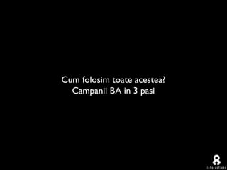 Cum folosim toate acestea?
  Campanii BA in 3 pasi
 