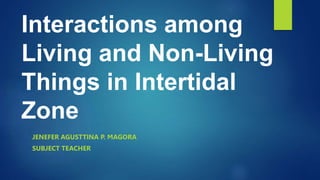 Interactions among
Living and Non-Living
Things in Intertidal
Zone
JENEFER AGUSTTINA P. MAGORA
SUBJECT TEACHER
 