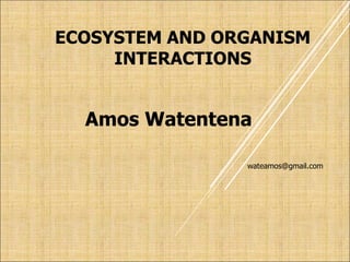 ECOSYSTEM AND ORGANISM
INTERACTIONS
Amos Watentena
wateamos@gmail.com
 