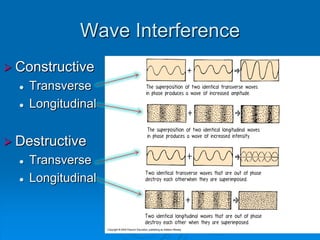 Wave Interference
 Constructive
     Transverse
     Longitudinal


 Destructive
     Transverse
     Longitudinal
 
