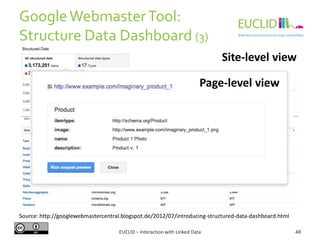 GoogleWebmasterTool:
Structure Data Dashboard (3)
EUCLID – Interaction with Linked Data 48
Source: http://googlewebmastercentral.blogspot.de/2012/07/introducing-structured-data-dashboard.html
Page-level view
Site-level view
 