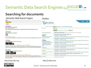 Semantic Data Search Engines (4)
EUCLID – Interaction with Linked Data 73
Searching for documents
http://swse.deri.org http://sindice.com
Semantic Web Search Engine Sindice
 