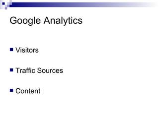 Google Analytics Visitors Traffic Sources Content 