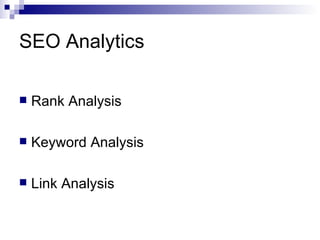 SEO Analytics Rank Analysis Keyword Analysis Link Analysis 