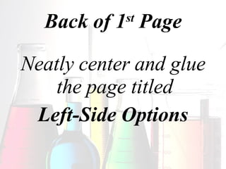 Back of 1 st  Page Neatly center and glue the page titled  Left-Side Options 