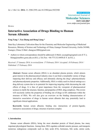 Interactive association of drugs binding to human | PDF