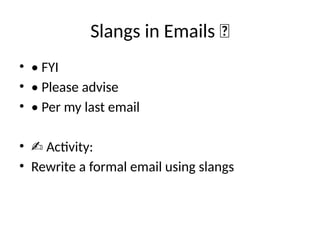 Mastering Corporate Slangs: Interactive Workplace English Training | PPTX