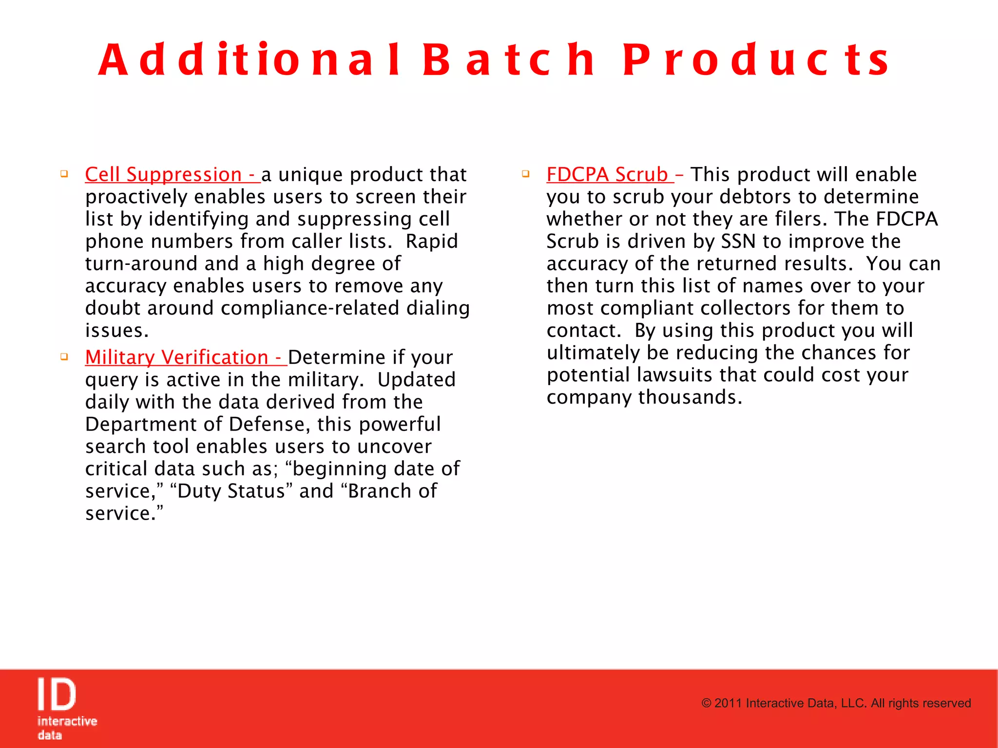 Interactive data llc products ppt