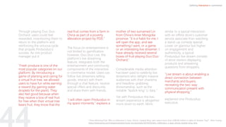 44
Through playing Duo Duo
Orchard, users could feel
rewarded, incentivizing them to
return to the platform and
reinforcing the virtuous cycle
that propels Pinduoduo’s
success. As one product
manager put it:
“Fresh produce is one of the
most popular categories on our
platform. By introducing a
game of planting and caring for
a virtual fruit tree, we allowed
users to have fun while earning
a reward (by gaining water
droplets for the plant). They
also feel good because when
they receive a box of real fruit
for free when their virtual tree
bears fruit, they know that the
real fruit comes from a farm in
China as part of a poverty
alleviation project by PDD.”
The focus on entertainment is
not limited to gamification,
however. Duo Duo Live, the
platform’s live streaming
feature, integrates both the
entertainment and community
components of the interactive
e-commerce model. Users can
follow live streamers selling
goods, interact with them
through a chat feature, receive
special offers and discounts,
and share them with friends.
“I will often open Pinduoduo in
my spare moments,” explains a
mother of two surnamed Lin
from China’s Inner Mongolia
province. “It is a habit for me. I
will open the app, and see
something I want, or a game,
or an interesting live streamer. I
have already received several
boxes of fruit playing Duo Duo
Orchard.”
Considerable media attention
has been paid to celebrity live
streamers who delight massive
audiences with their charisma
and headline-grabbing
showmanship, such as the
notable “lipstick king” Li Jiaqi.7
Yet with Pinduoduo the live-
stream experience is altogether
more down to earth. More
similar to a typical interaction
with an offline store’s customer
service associate than watching
a stand-up comedy special.
Lower on glamour but higher
on engagement and
authenticity, a typical
Pinduoduo live stream consists
of store owners displaying
products and answering
questions from shoppers.
“Live stream is about enabling a
direct connection between
merchants and buyers,
recreating the two-way
communication present with
physical shopping,”
explained one Pinduoduo
executive.
Defining Interactive e-commerce
7 China Morning Post: Who is millionaire Li Jiaqi, China’s ‘Lipstick King’ who raised more than US$145 million in sales on Singles’ Day? , Alice Huang
https://www.scmp.com/magazines/style/news-trends/article/3074253/who-millionaire-li-jiaqi-chinas-lipstick-king-who
 