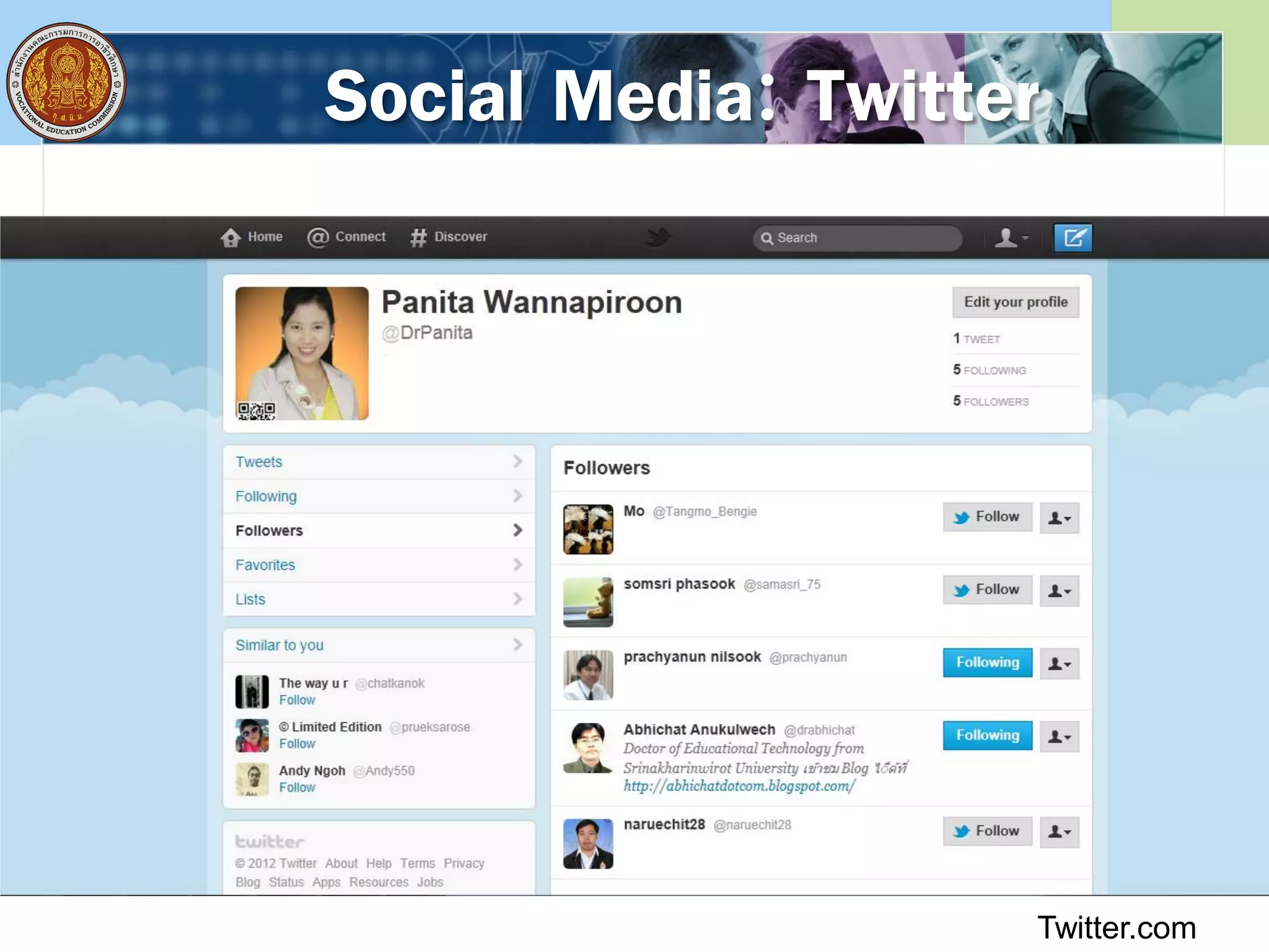 Social Media: Twitter
Twitter.com
 