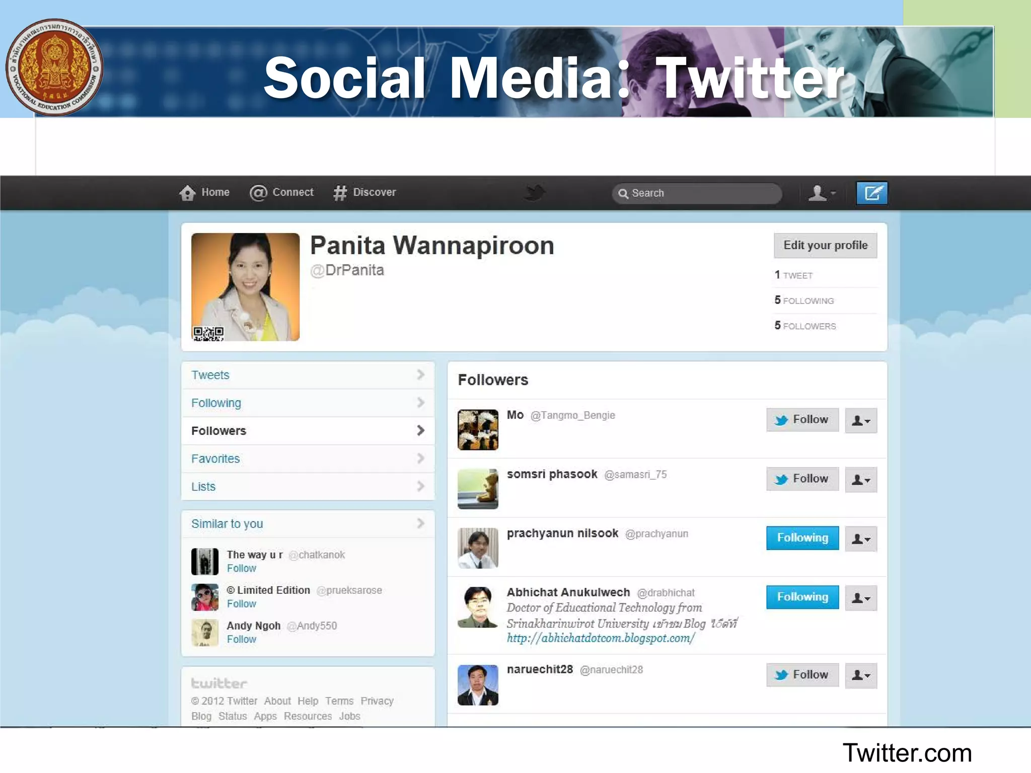 Social Media: Twitter
Twitter.com
 