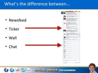 What’s the difference between...


• Newsfeed

• Ticker

• Wall

• Chat
 