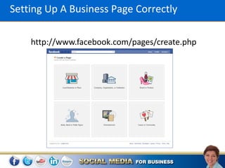 Setting Up A Business Page Correctly

    http://www.facebook.com/pages/create.php
 