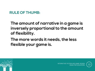 WHEN SHOULD STAKEHOLDER DESIGN
HAPPEN?
o  Tendency to involve stakeholders towards the
end of the project
o  Better to ask for feedback early (ie; tackle
initial brainstorm phase together)
o  If contribution isn’t sought early in the process
players could end up giving feedback on a
product that isn’t successful in their eyes

12

 