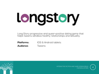 USER TESTING APPROACHES
Partnered play-testing
•  Have users interview each
other regarding an experience
both have had using the same
product under similar
circumstances
•  Users can co-play a game
under observation
•  Focus is on user interactions
with each other in relation to
the product

Miguel and Naz play a prototype together

4

 