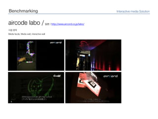 BenchmarkingInteractive media Solutionaircodelabo /  일본 / http://www.aircord.co.jp/labo/사업 영역Media facde, Media wall, interactive wall